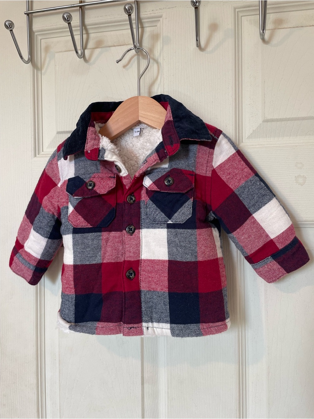 ❗️3/$10❗️ George Red Navy White Plaid Sherpa-Lined Kids Jacket